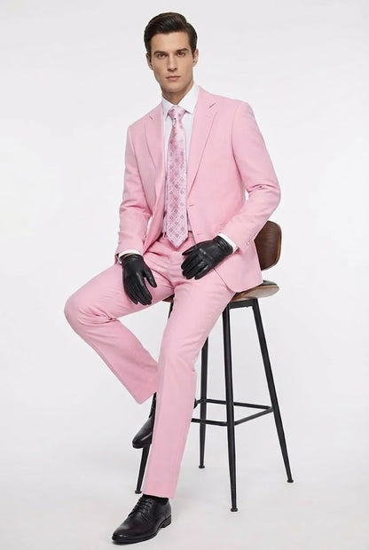 Men's Pink Two Piece Suit - Classic Fit Formal Jacket and Tailored Pants