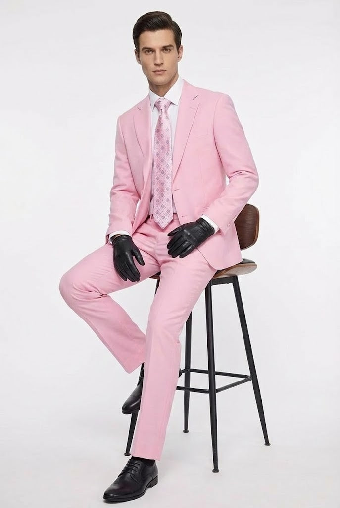Men's Pink Two Piece Suit - Classic Fit Formal Jacket and Tailored Pants