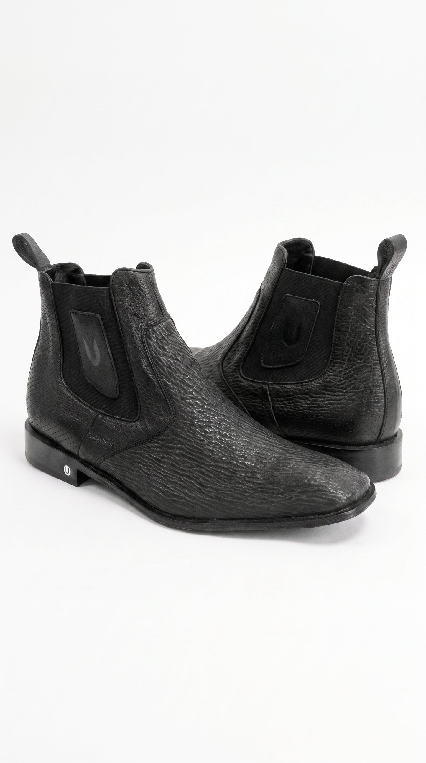 Men’s Shark Skin Cowboy Boots – Black Exotic Leather Western Chelsea Ankle Boots by Vestigium