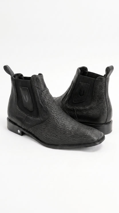 Men’s Shark Skin Cowboy Boots – Black Exotic Leather Western Chelsea Ankle Boots by Vestigium