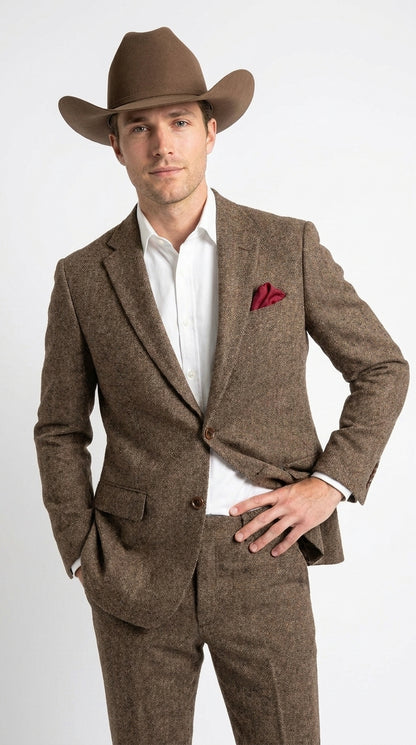 Men’s Brown Herringbone Tweed Groom Suit – Country Wedding & Rustic Wedding Suit