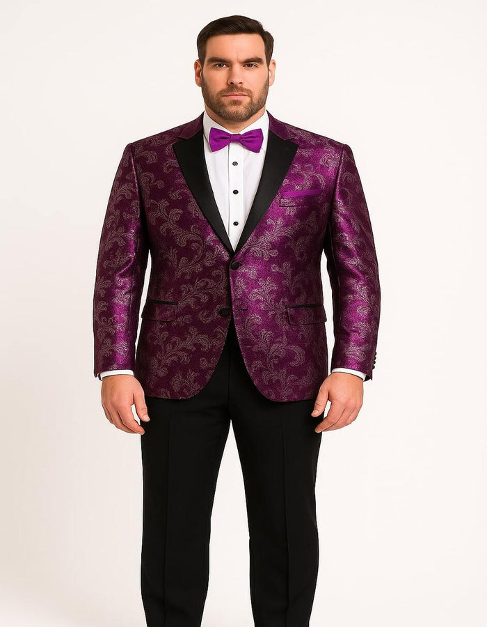 Men's Pinkish ~ Purple Paisley Tuxedo Jacket with Black Satin Lapel  Formal Prom and Wedding Blazer in Meganta Color