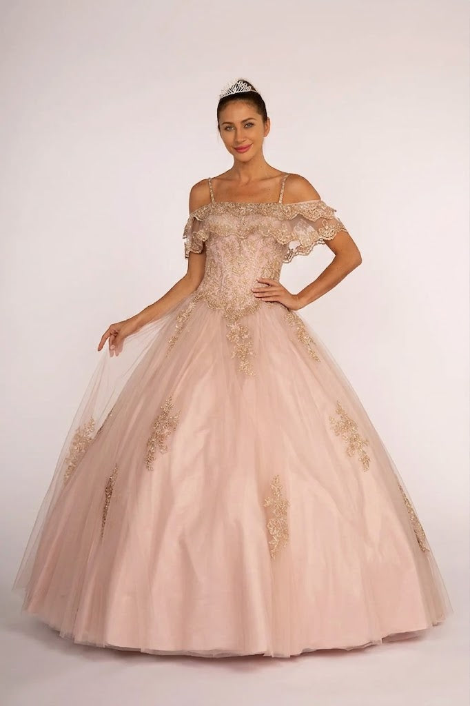 Off Shoulder Quinceañera Ball Gown Embroidered Lace-Up Back Floor Length by Elizabeth K GL2510