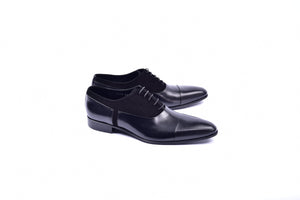 C0014041-5230 Plain toe lace up with suede vamp-Black