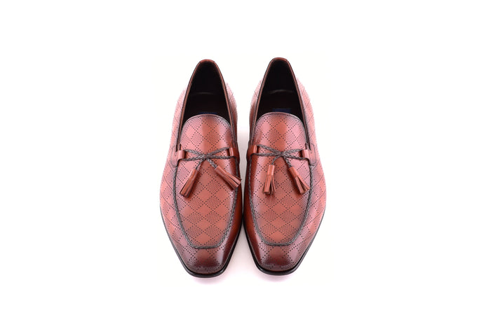 C0001112-5509 Tassel loafer with designed leather-Tan