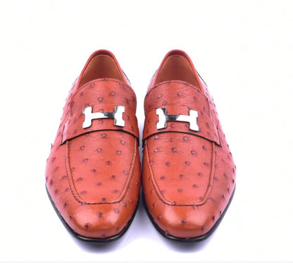 Corrente 5760 Ostrich Quill Slip-On Loafer - Orange - Image 5
