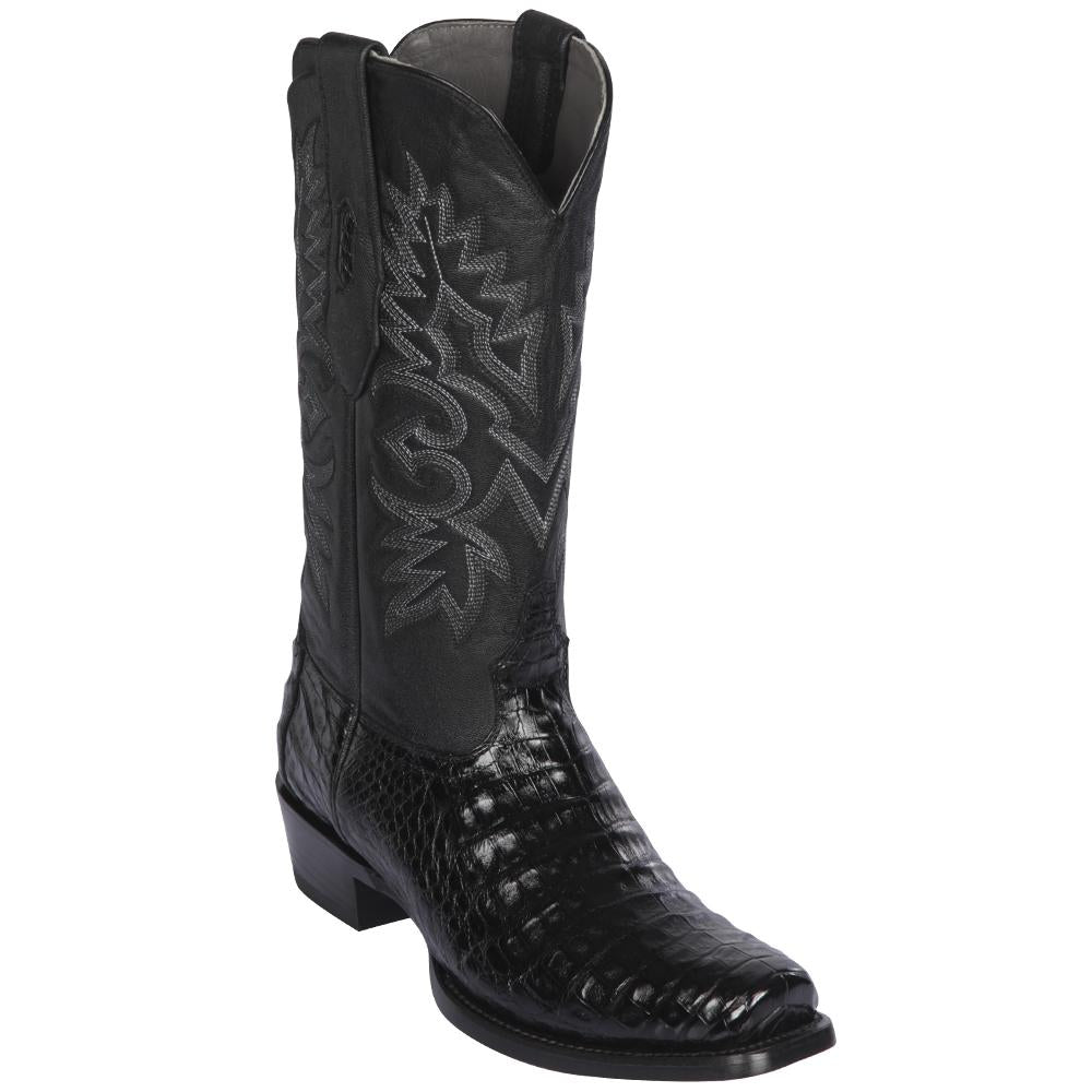 Black Caiman Square Toe Boots