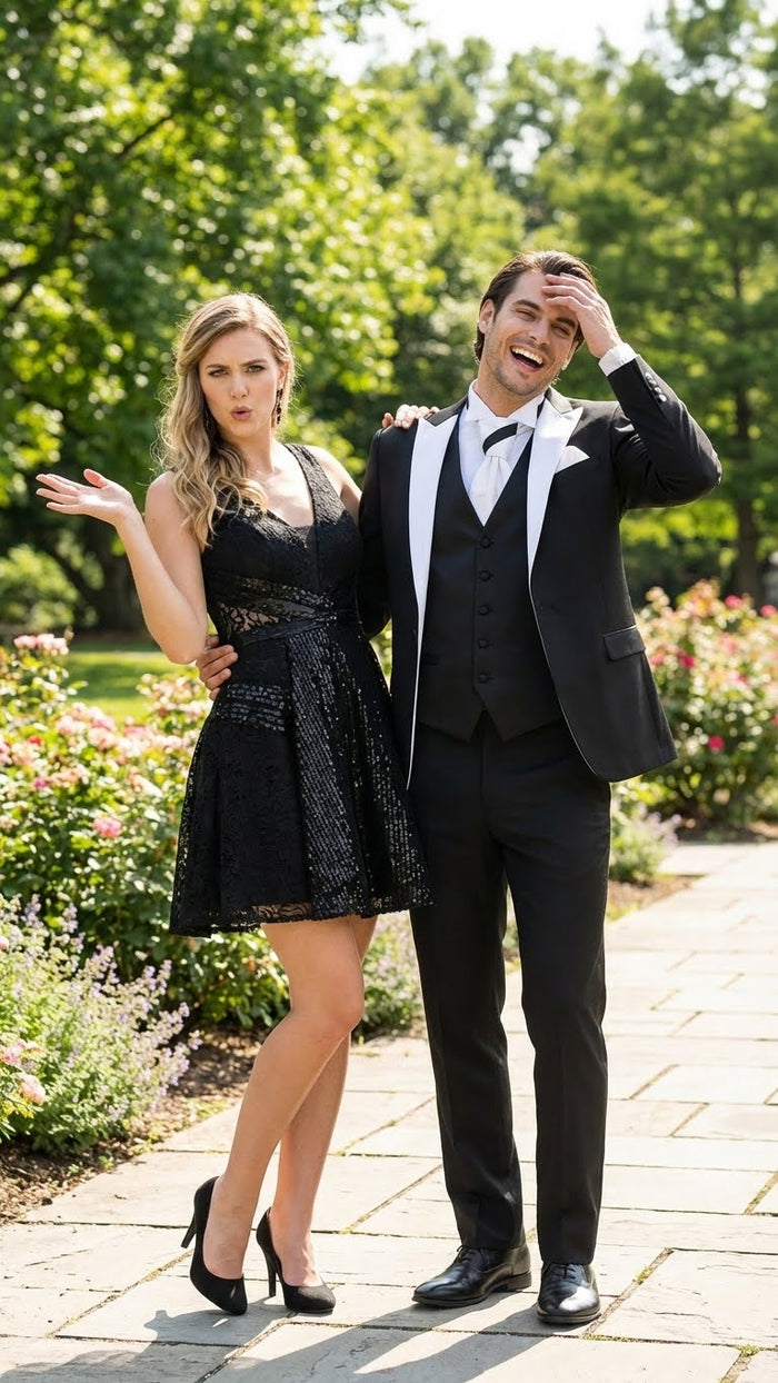 Mens Black and White Lapel Prom Tuxedo Suit  Black Vest  Black Pants Peak Lapel
