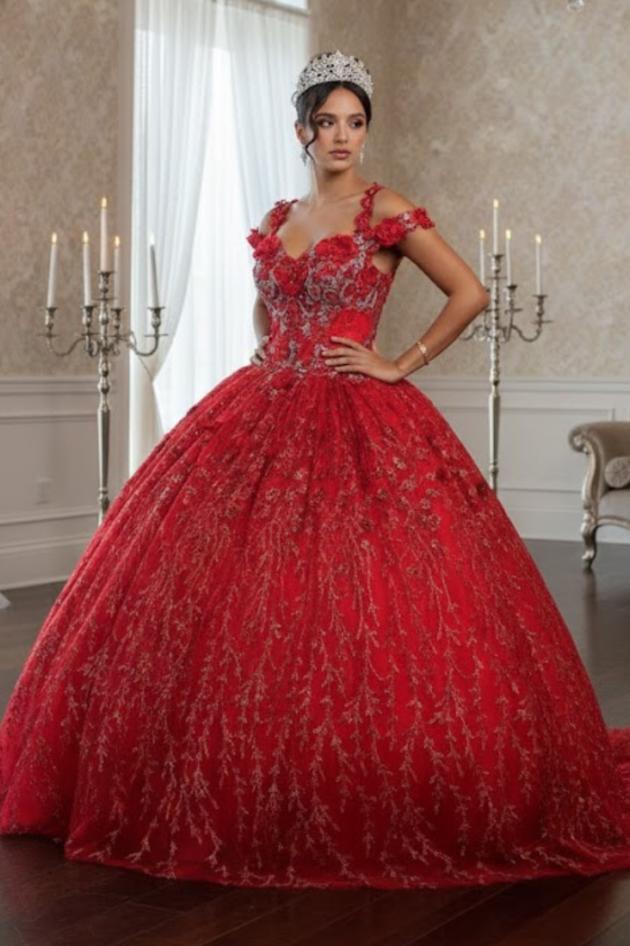 Cold Shoulder 3D Floral Applique Quince Ball Gown