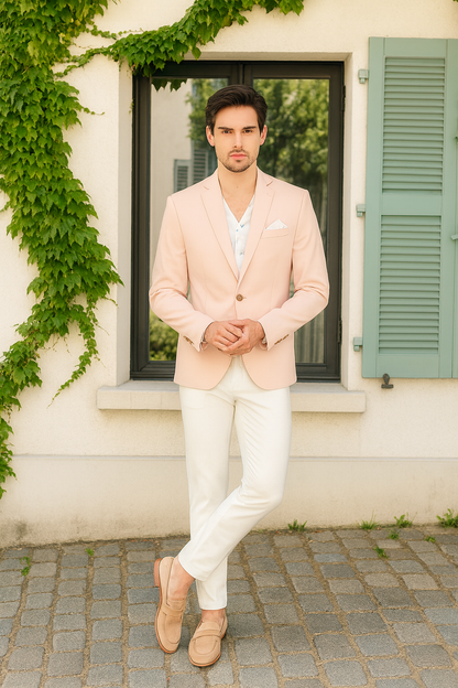 Mens Blush Pink Slim Fit Blazer  Stylish Two-Button Sport Coat with Notch Lapel