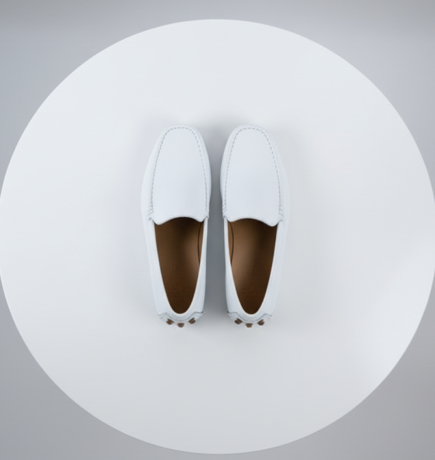 Mens Mundo White Leather Loafers  Classic Slip-On Dress Shoes for Casual and Formal Wear