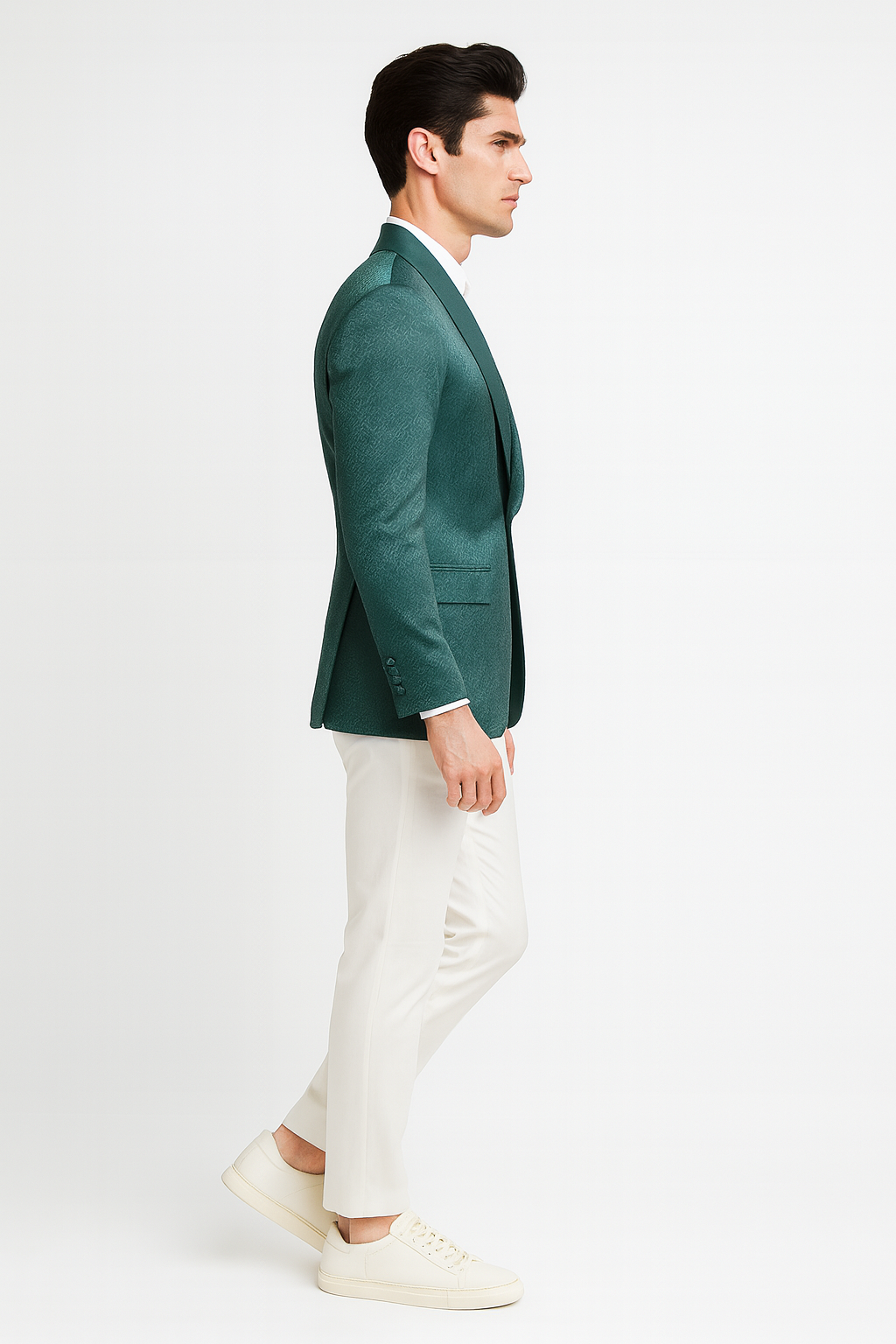 Mens Teal Green Floral Jacquard Blazer  Slim Fit Tuxedo Jacket for Weddings, Proms, and Parties