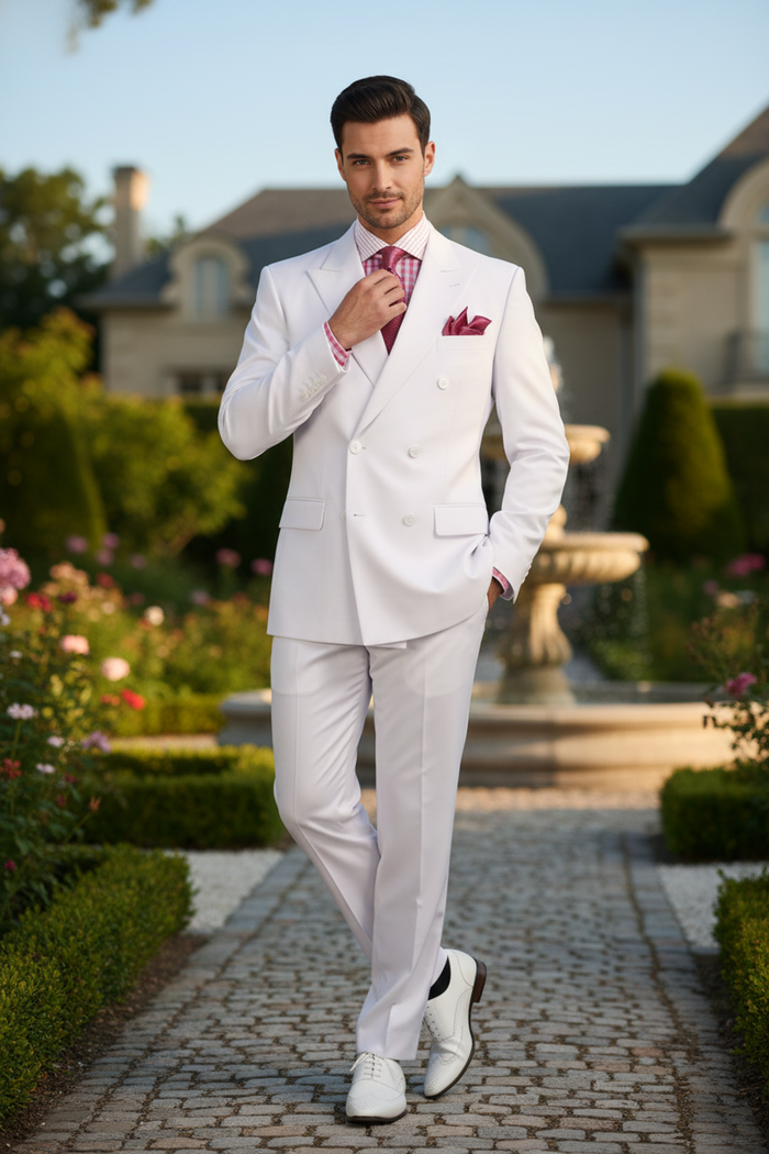 Mens White Double-Breasted 3-Piece Suit Set  Premium Tailored Fit Formal Wedding and Evening Suit
