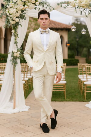 Mens Ivory Floral Embroidered Tuxedo Jacket  Elegant Wedding and Party Blazer in Cream Color With Ivory Pants