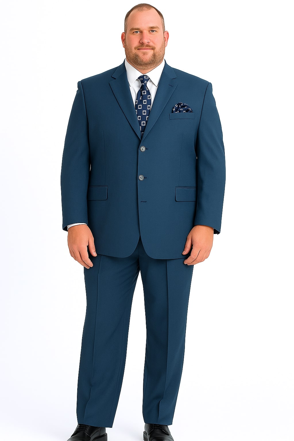 Mens Steel Blue 3-Button Classic Suit  Formal Business Attire with Vest, Tie and Pocket Square