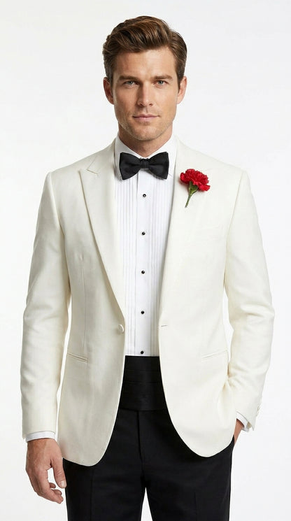 Men’s Ivory White Formal Dinner Suit Set with Jacket and Pants, Classic Wedding Tuxedo Style