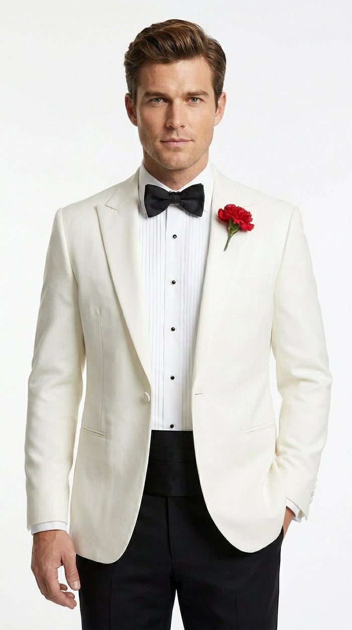 Men’s Ivory White Formal Dinner Suit Set with Jacket and Pants, Classic Wedding Tuxedo Style