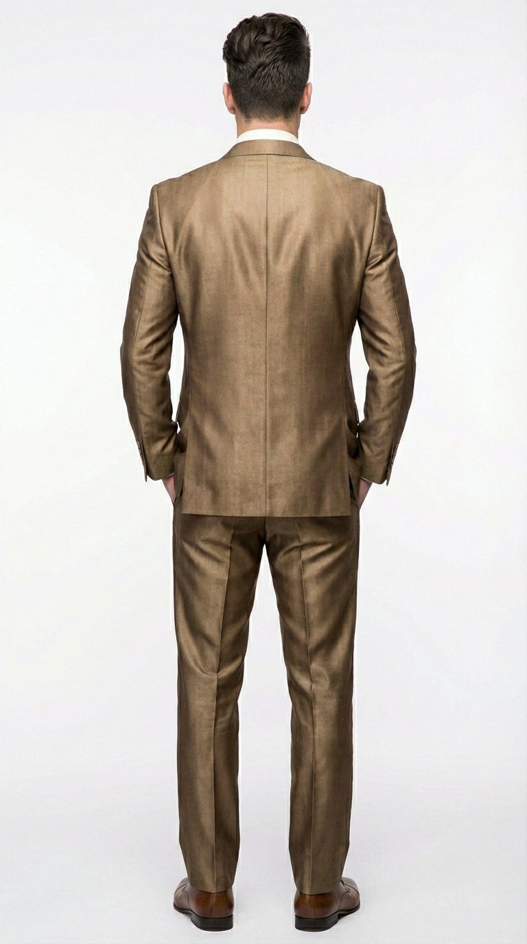 Mens Gold Brown Tan Beige Khaki Bronze Formal Suit – Luxury Metallic Finish Wedding and Prom Suit for Men