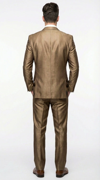 Mens Gold Brown Tan Beige Khaki Bronze Formal Suit – Luxury Metallic Finish Wedding and Prom Suit for Men