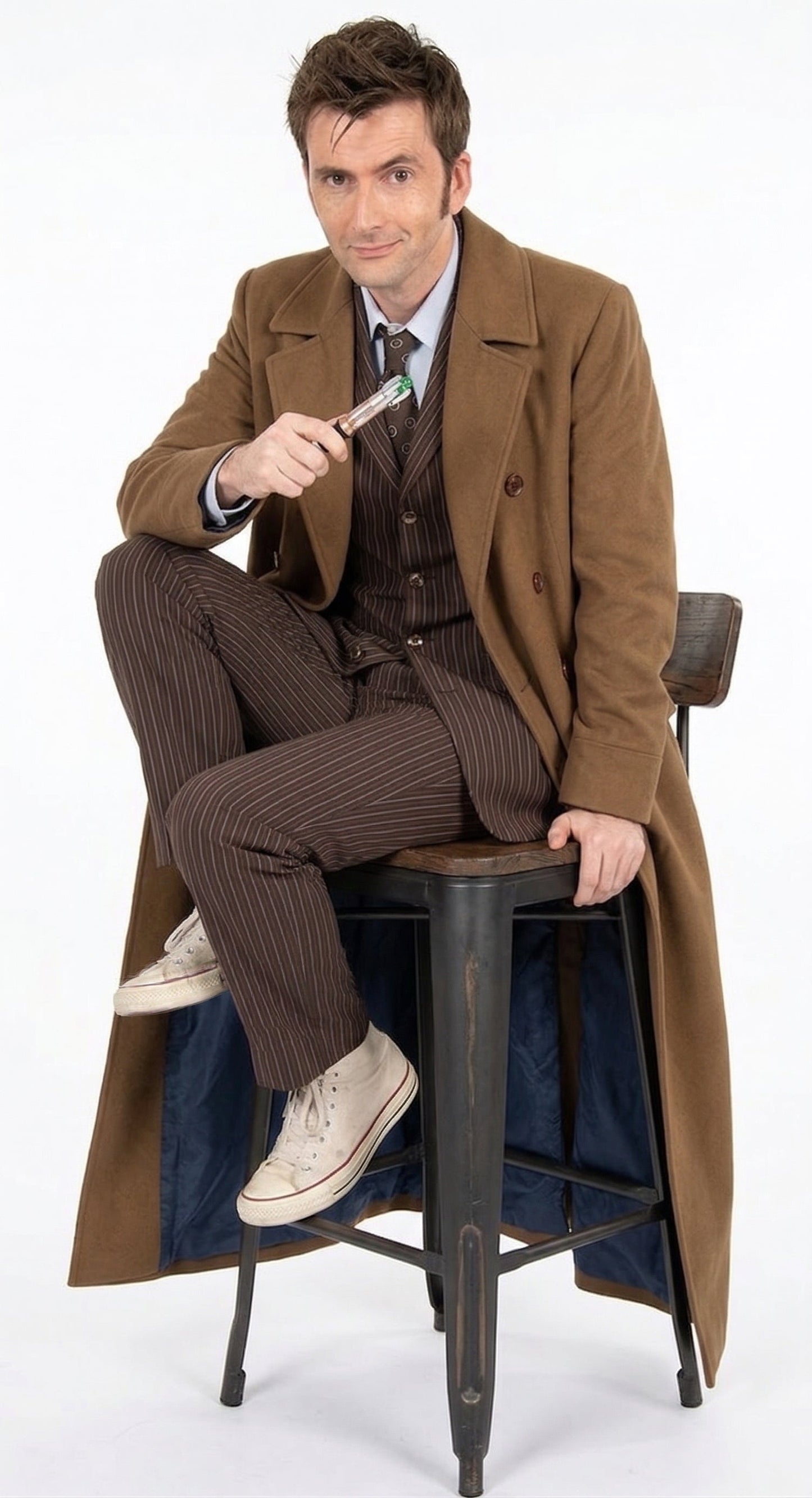 Men’s Brown Cotton Trench Coat Doctor Who 10th Doctor Inspired Long Coat – Classic Gabardina Style Overcoat, Vintage Winter Costume Jacket