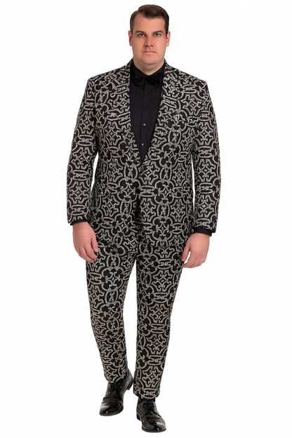 Mens Black and Silver Sequin Tuxedo  Slim Fit 2-Piece Party and Wedding Suit with Sparkling Design- Black and White Color