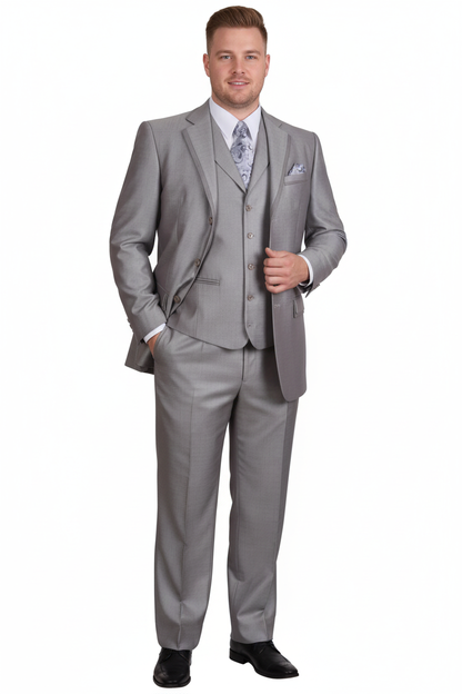 Mens Light Gray 3-Piece Modern Fit Suit with Vest  Classic Formal Business and Wedding Attire