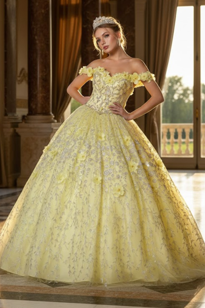 Floral Off The Shoulder Ball Gown Quinceanera Dress