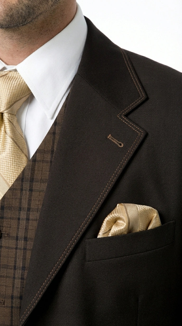 Tuxedo Men’s Dark choclate Brown Three Buttons 3 Piece Suit – Classic Brown 3PC Wedding, Church and Business Formal Suit for Men