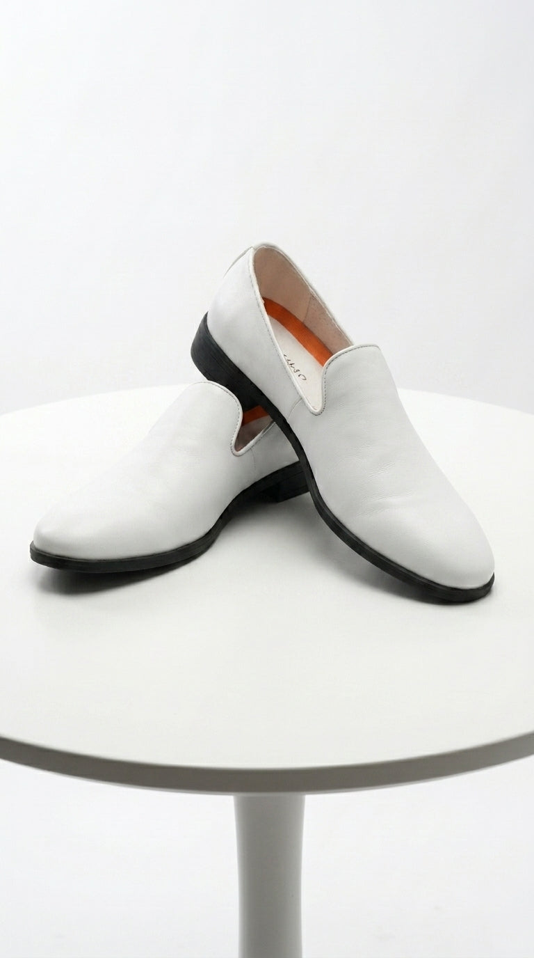 Men’s White Plain Toe Slip On Loafer Dress Shoes – Classic Formal Lightweight Shoes for Wedding, Party and Business Wear