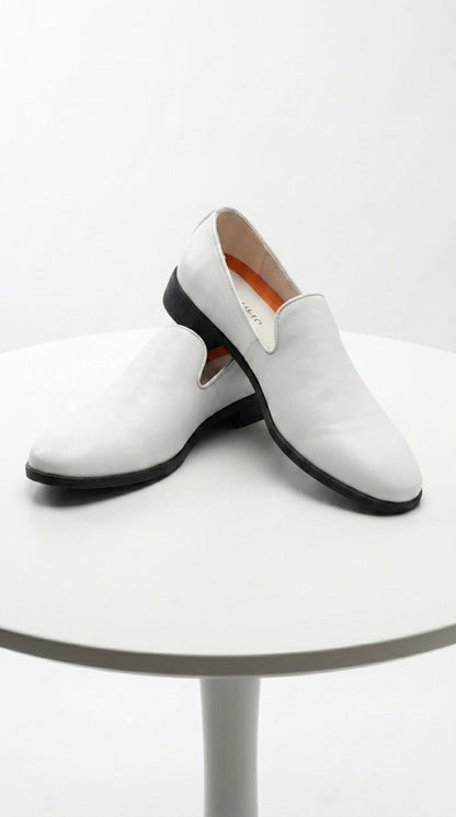 Men’s White Plain Toe Slip On Loafer Dress Shoes – Classic Formal Lightweight Shoes for Wedding, Party and Business Wear