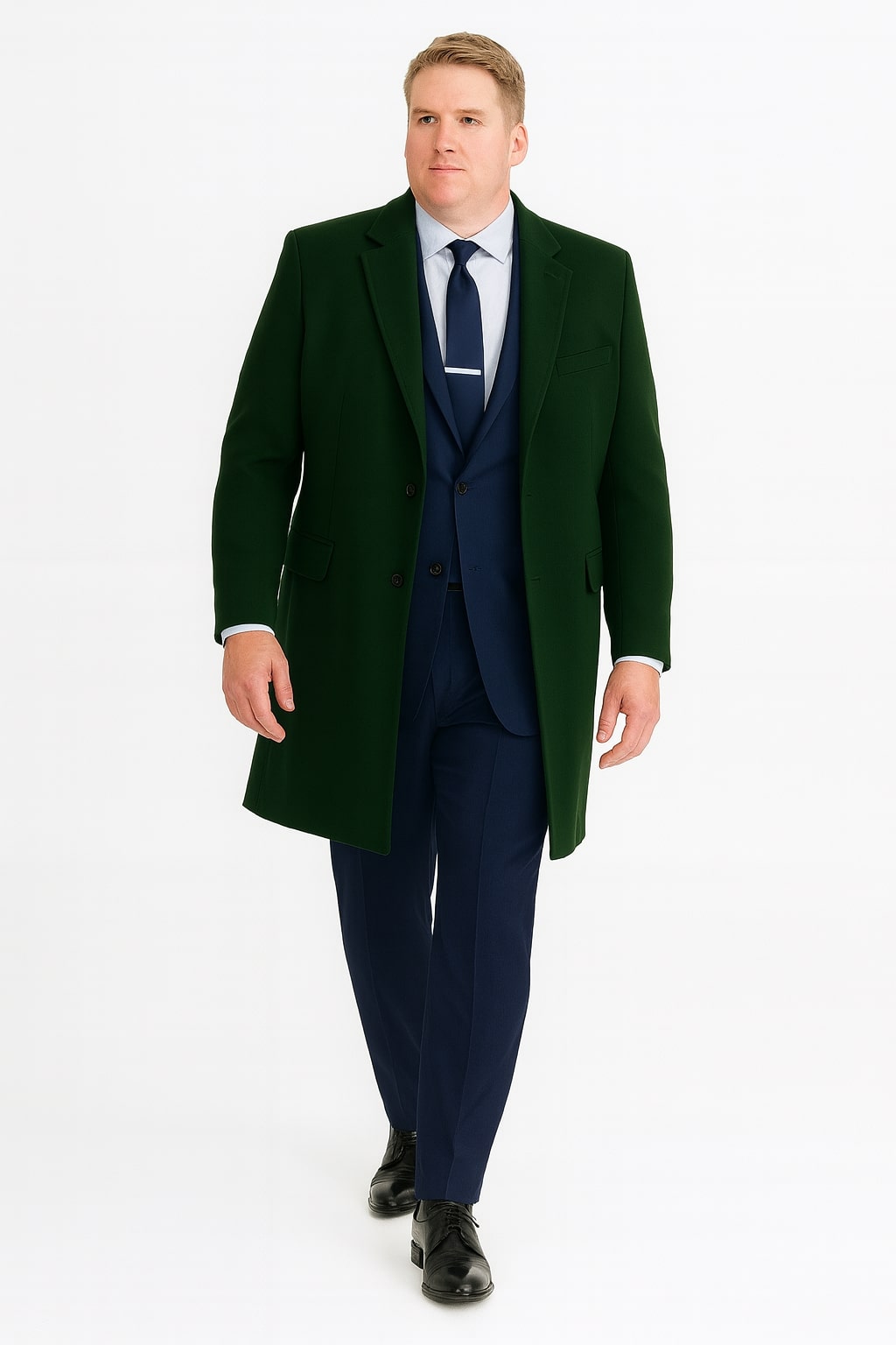 Mens Dark Green Wool Overcoat  Classic Long Coat for Formal and Casual Style