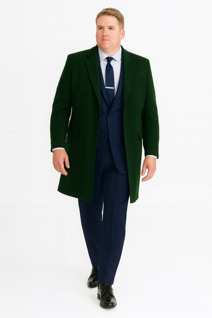 Mens Dark Green Wool Overcoat  Classic Long Coat for Formal and Casual Style