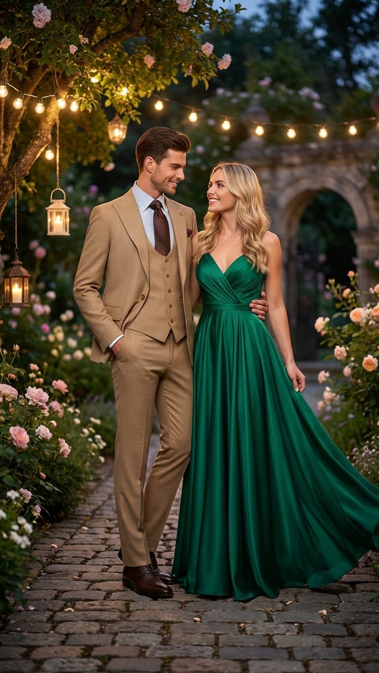 Men's Tan Three-Piece Suit with Vest  Classic Tailored Fit  in camel khaki Bronze color By Rossiman