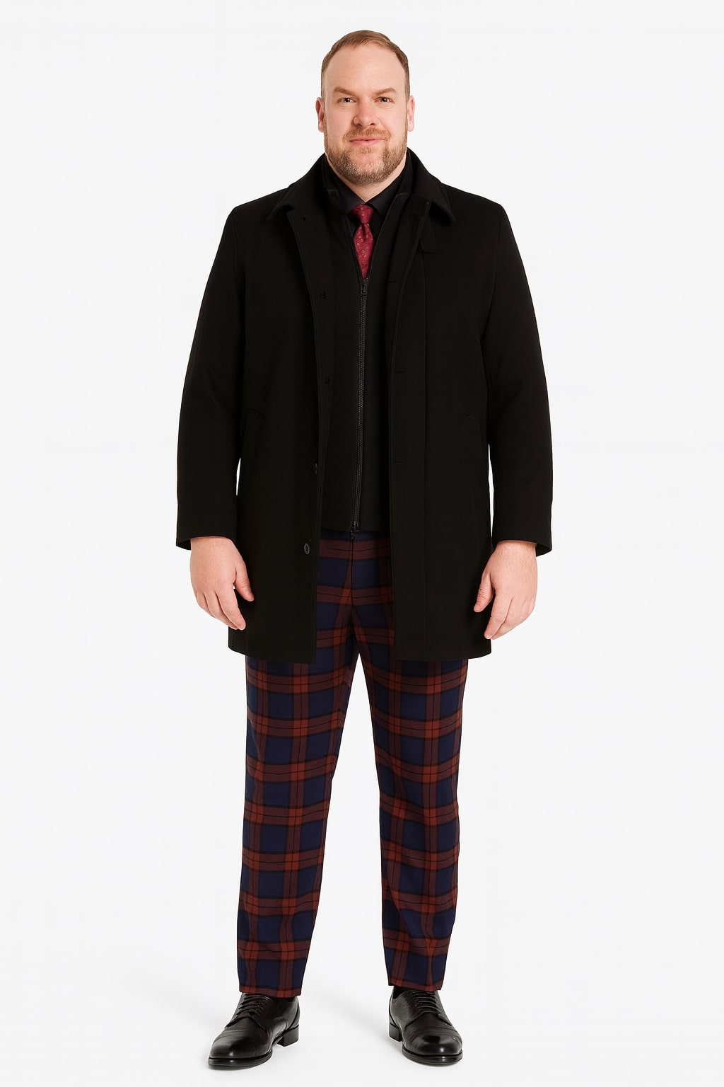 Mens Black Wool Overcoat  Classic Single-Breasted Winter Coat for Business and Formal Wear