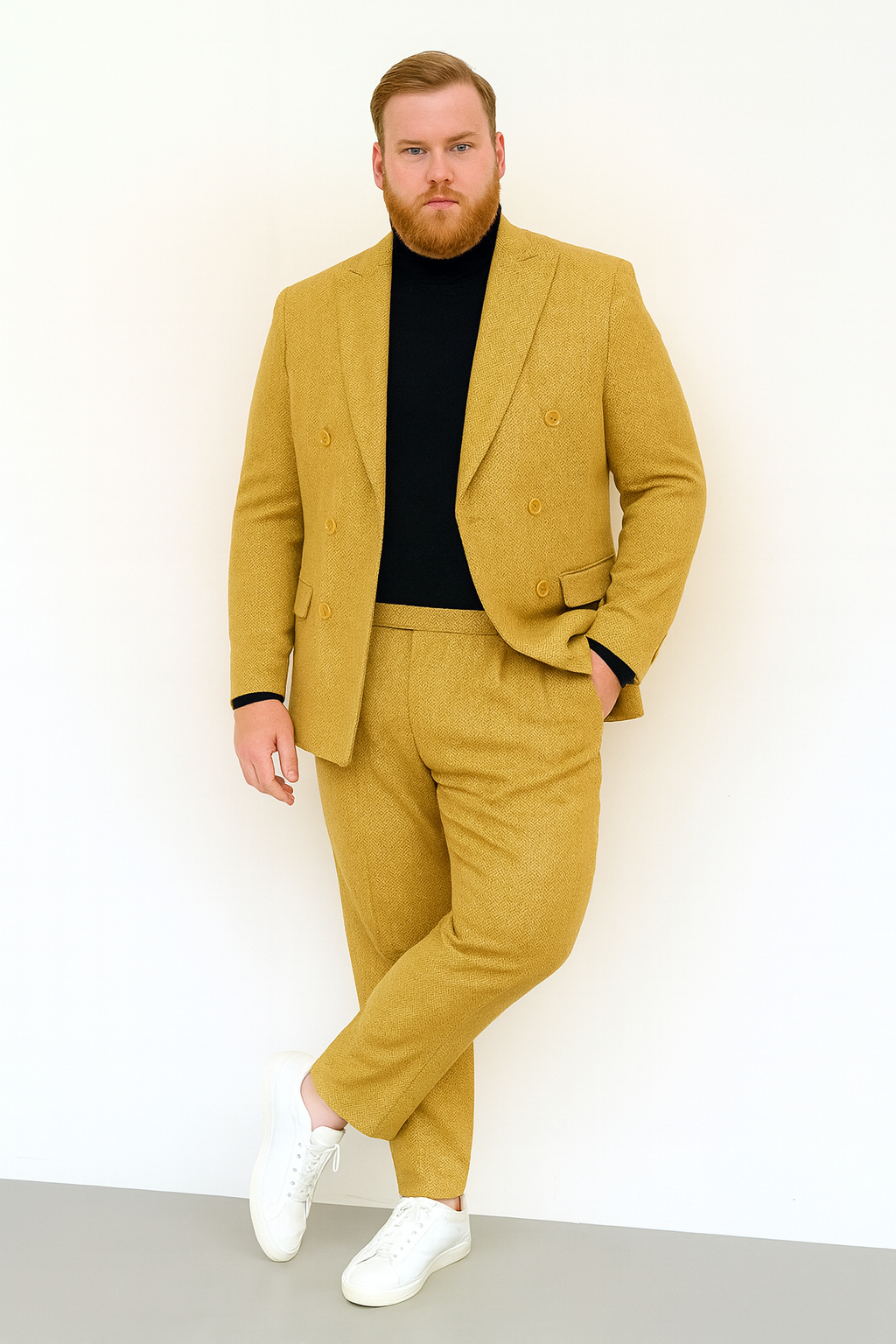 Mens Gold Double Breasted Suit  Classic 1920s Camel Color Formal Slim Fit Suit