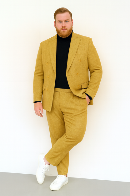 Mens Gold Double Breasted Suit  Classic 1920s Camel Color Formal Slim Fit Suit