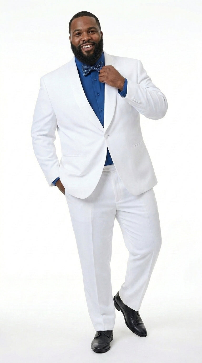 Men’s White Classic Microfiber Shawl Tuxedo with Jacket and Pants, Formal Wedding Dinner Suit