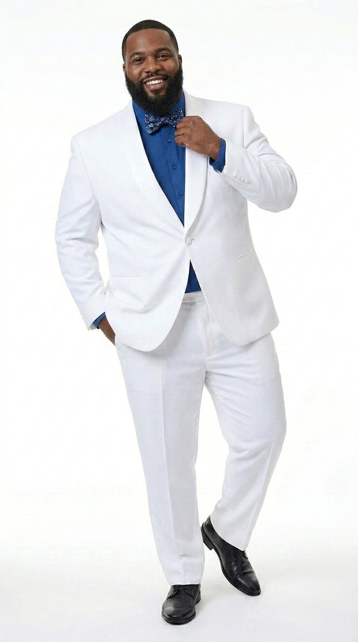 Men’s White Classic Microfiber Shawl Tuxedo with Jacket and Pants, Formal Wedding Dinner Suit
