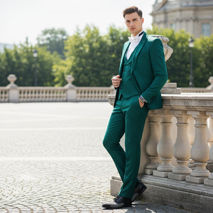 Mens Emerald Green Textured 3-Piece Suit  Polk Dot Pattern Formal Wedding, Prom, and Evening Wear Outfit