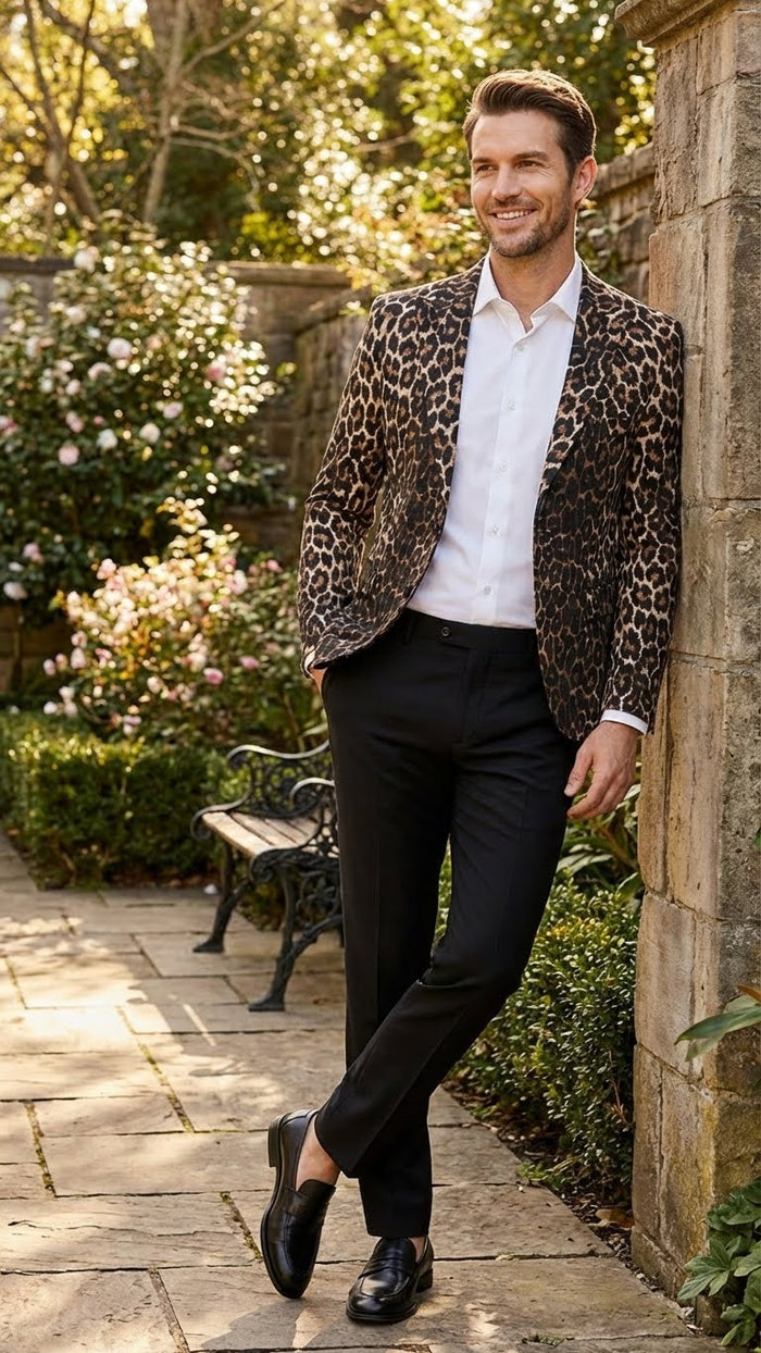 Men's Leopard Print Blazer - Slim Fit Statement Jacket for Evening, Party, and Fashion Wear