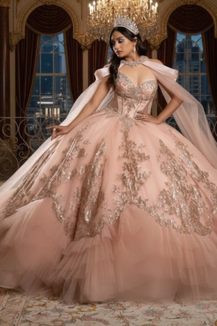 Luxury Ball Gown Quinceañera Dress with Glitter Tulle Skirt & Beaded Corset By Layla K LK284