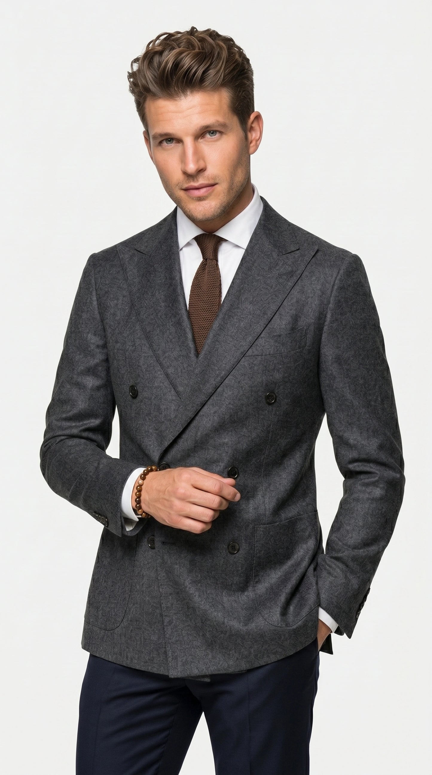 Men’s Charcoal Double Breasted Blazer, Formal Wedding Business Casual Sport Coat Jacket Wool Fabric