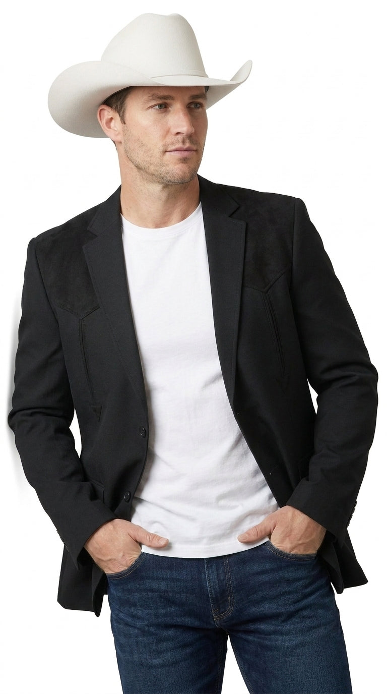 Men’s Black Western Blazer – Cowboy Sport Coat with Western Yoke Design