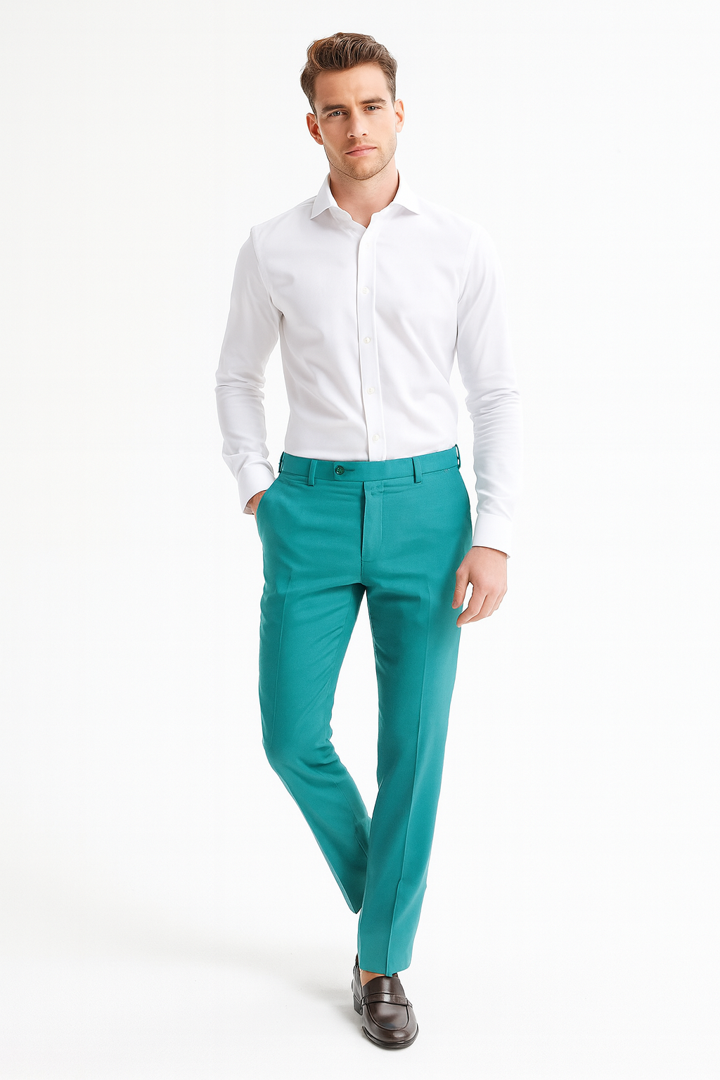 Mens Aqua Dress Pants  Slim Fit Stylish Formal Trousers for Parties and Casual Wear in Turqoise Color