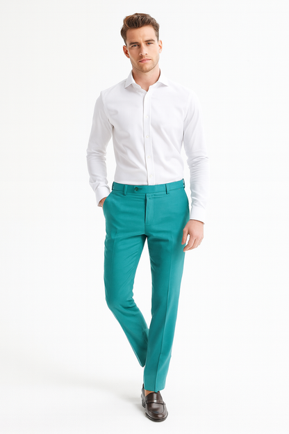 Mens Aqua Dress Pants  Slim Fit Stylish Formal Trousers for Parties and Casual Wear in Turqoise Color