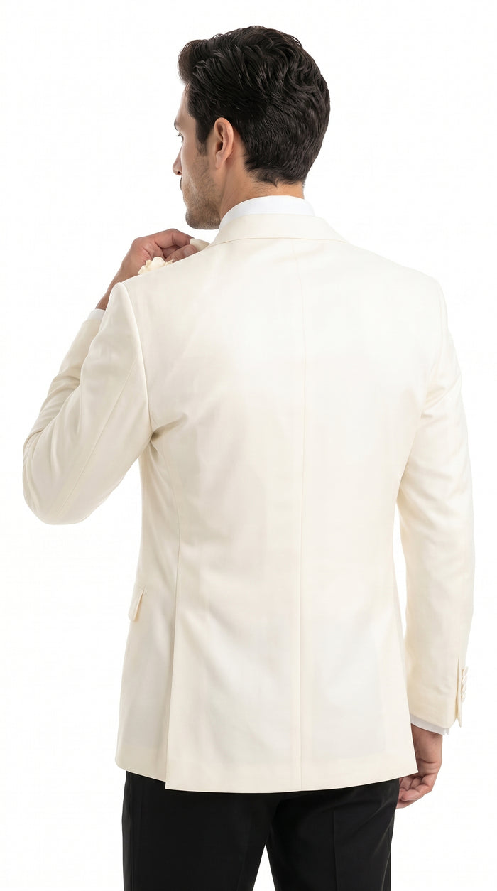 Men’s Ivory Double Breasted Dinner Jacket, Peak Lapel Formal Wedding Prom Tuxedo Blazer in cream off white color