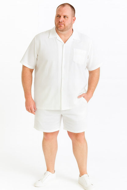 Mens White Seersucker Short Set  Lightweight Summer Outfit with Shirt and Shorts