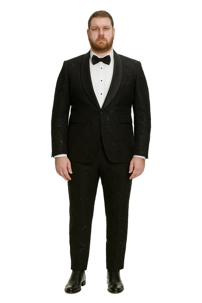 Black Sequin Tuxedo Suit with Satin Shawl Lapel  Mens Slim Fit Formal Prom and Wedding Attire