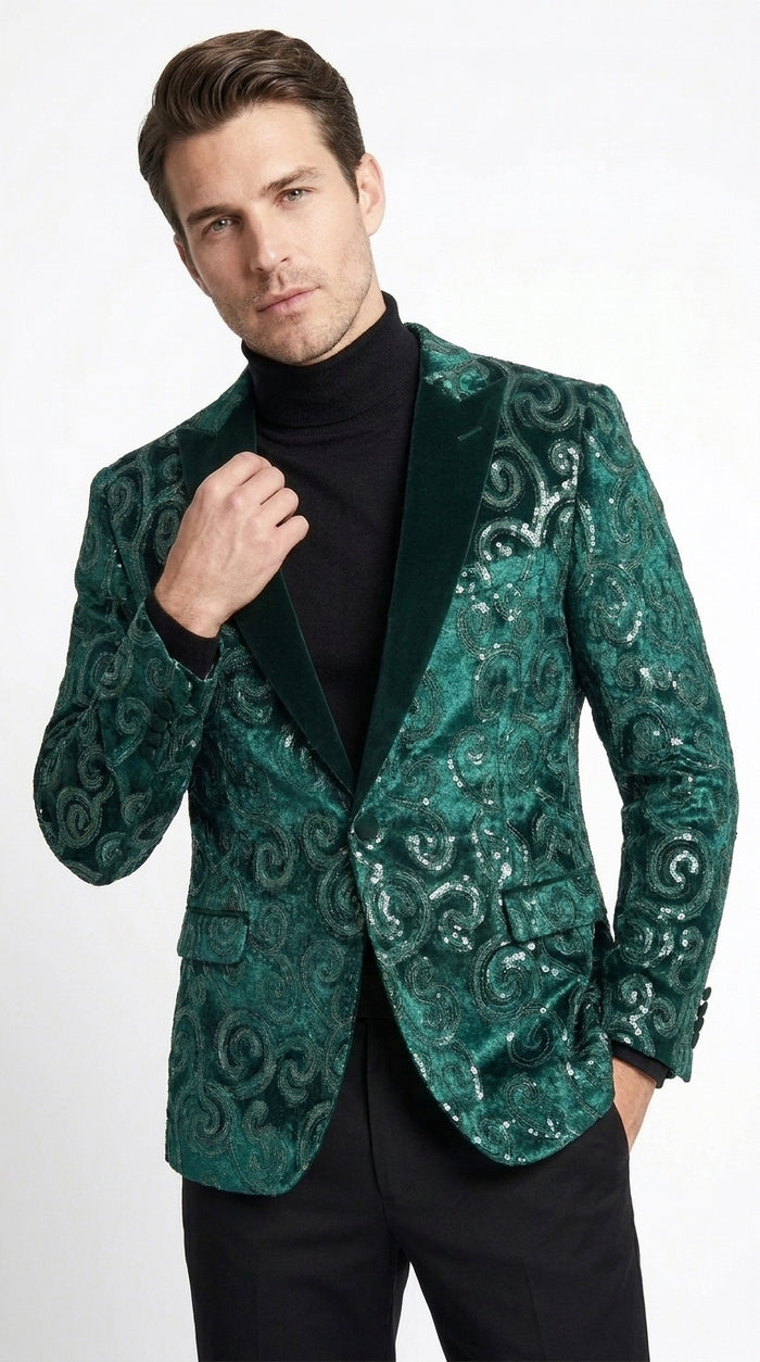 Men’s Emerald Green Paisley Dinner Jacket – Luxury Shawl Lapel Formal Blazer for Prom, Wedding & Tuxedo Events
