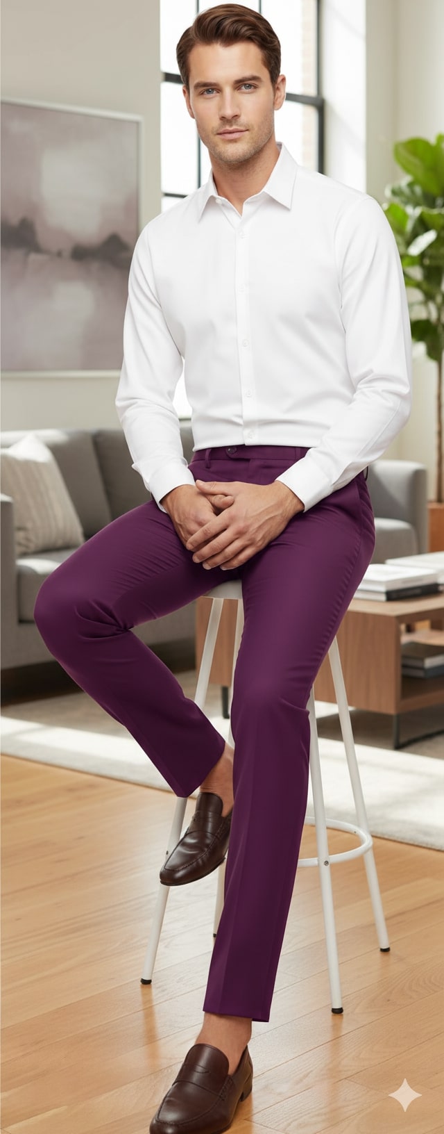 Mens Slim Fit Light Purple Dress Pants  Modern Formal Trousers for Business, Weddings and Parties